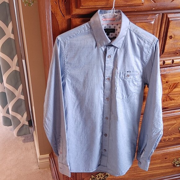 MEN'S TED BAKER  LIGHT BLUE BUTTON DOWN SHIRT SIZE 1 / XS - Picture 2 of 15